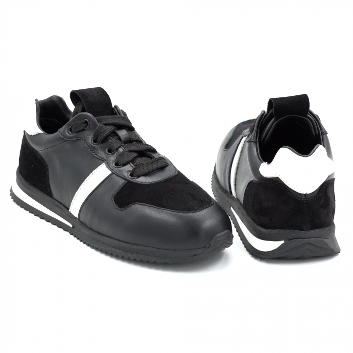 Pantofi dama tip adidas din piele naturala neagra si alba cu varf rotund si talpa 3 cm 52321-25 [4]