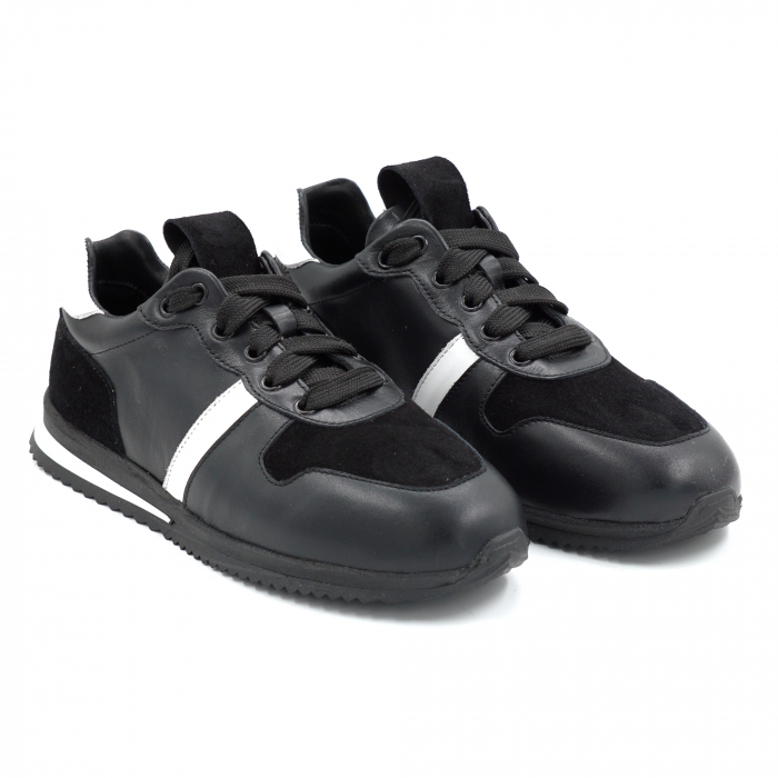 Pantofi dama tip adidas din piele naturala neagra si alba cu varf rotund si talpa 3 cm 52321-25 [5]