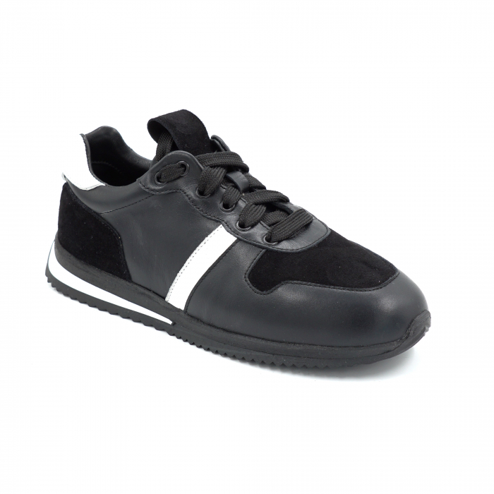 Pantofi dama tip adidas din piele naturala neagra si alba cu varf rotund si talpa 3 cm 52321-25 [2]