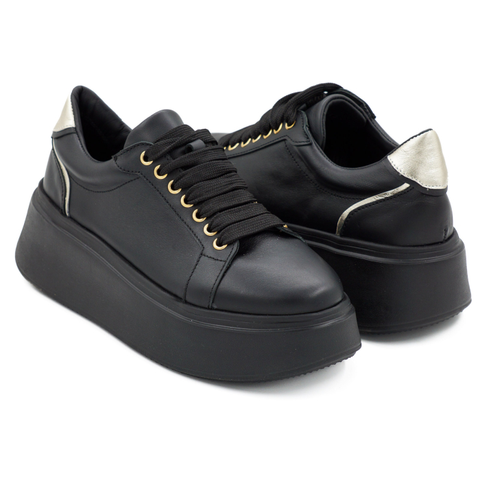 Pantofi dama tip adidas din piele naturala neagra si aurie, cu varf rotund si talpa 5 cm 63621-1-26 [4]