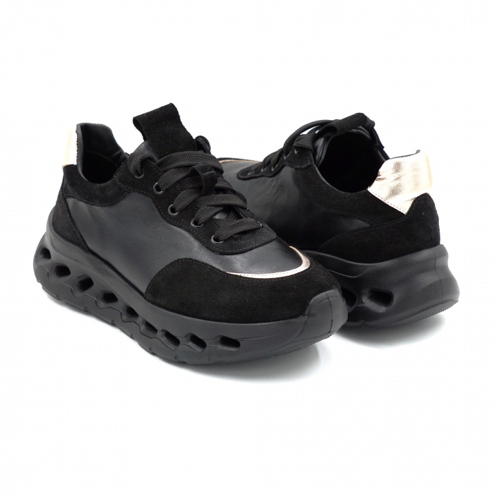 Pantofi dama tip adidas din piele naturala neagra cu varf rotund si talpa 4 cm  51121-2-25 [4]
