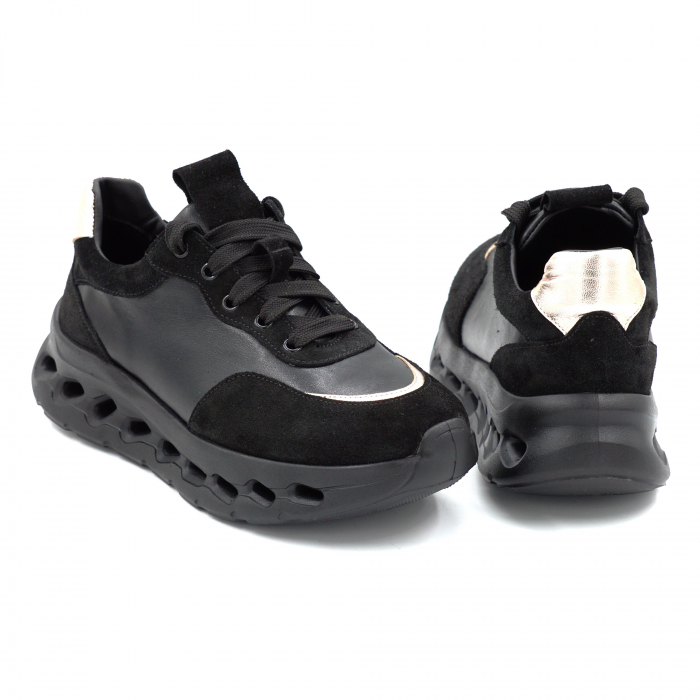 Pantofi dama tip adidas din piele naturala neagra cu varf rotund si talpa 4 cm  51121-2-25 [5]