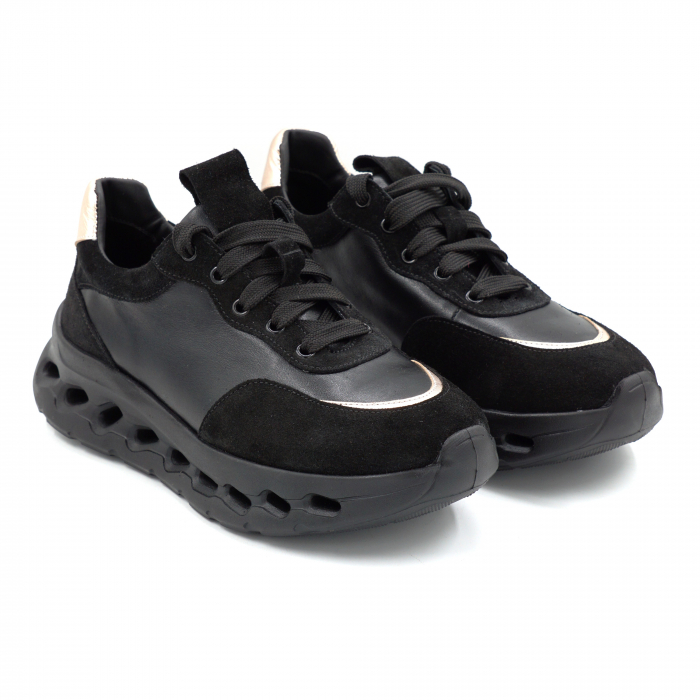 Pantofi dama tip adidas din piele naturala neagra cu varf rotund si talpa 4 cm  51121-2-25 [3]