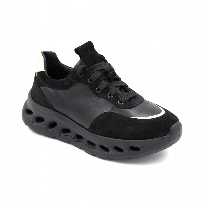Pantofi dama tip adidas din piele naturala neagra cu varf rotund si talpa 4 cm  51121-2-25 [2]