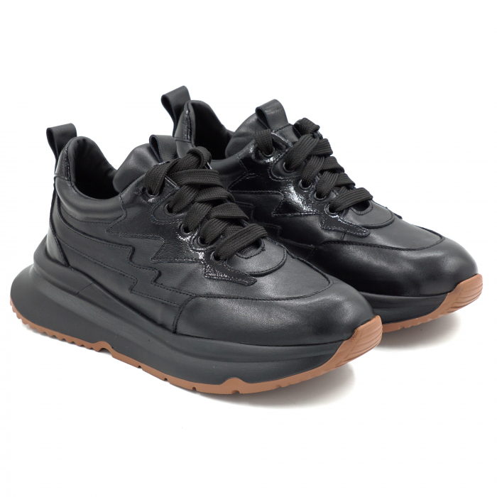 Pantofi dama tip adidas din piele naturala neagra cu varf rotund si talpa de 3 cm 50921-25 [3]