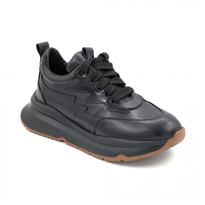 Pantofi dama tip adidas din piele naturala neagra cu varf rotund si talpa de 3 cm 50921-25 [2]