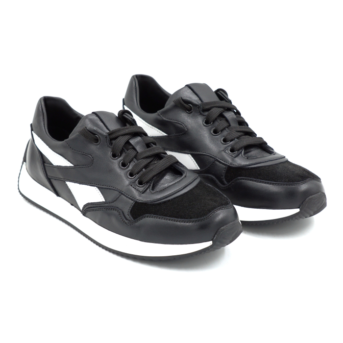 Pantofi dama tip adidas din piele naturala neagra si alba cu varf rotund si talpa de 3 cm 55925-25 [3]