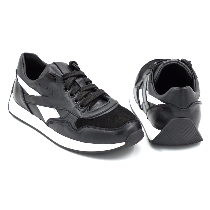 Pantofi dama tip adidas din piele naturala neagra si alba cu varf rotund si talpa de 3 cm 55925-25 [5]