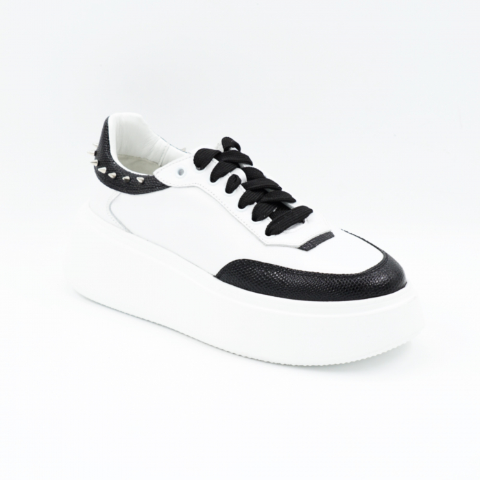 Pantofi dama tip adidas din piele naturala alba si neagra cu tinte metalice, varf rotund si talpa de 4 cm 53224-25 [2]