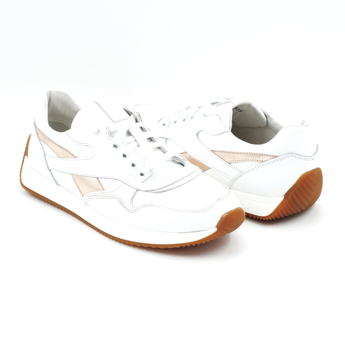 Pantofi dama tip adidas din piele naturala alba si aurie cu varf rotund si talpa de 3 cm 55925-2-25 [4]