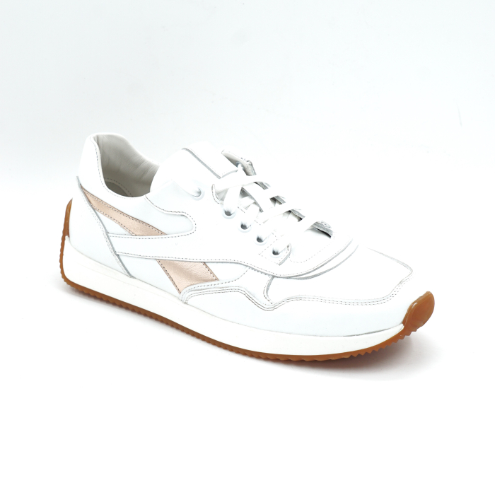 Pantofi dama tip adidas din piele naturala alba si aurie cu varf rotund si talpa de 3 cm 55925-2-25 [2]