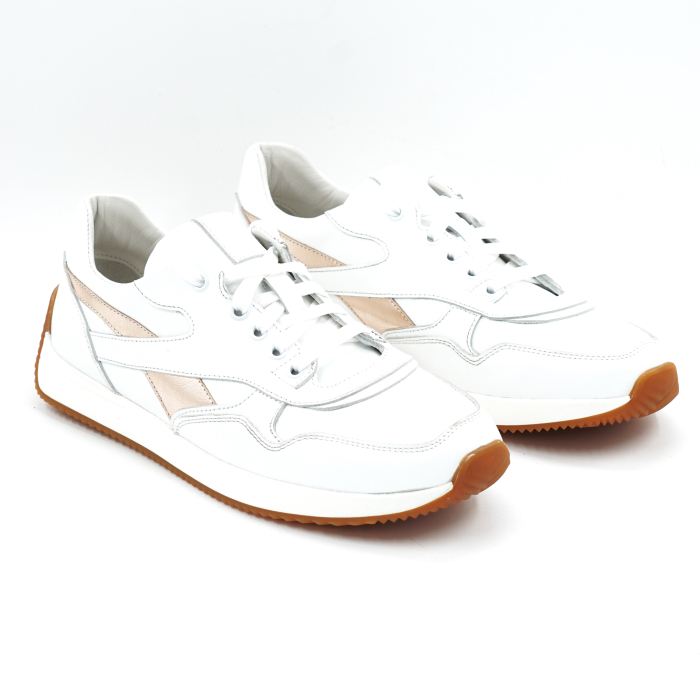 Pantofi dama tip adidas din piele naturala alba si aurie cu varf rotund si talpa de 3 cm 55925-2-25 [3]