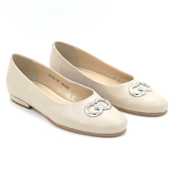 Pantofi dama tip balerin din piele naturala nude bej cu varf rotund si toc mic imbracat de 1 cm 55225-25 [2]