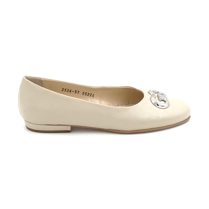 Pantofi dama tip balerin din piele naturala nude bej cu varf rotund si toc mic imbracat de 1 cm 55225-25 [4]