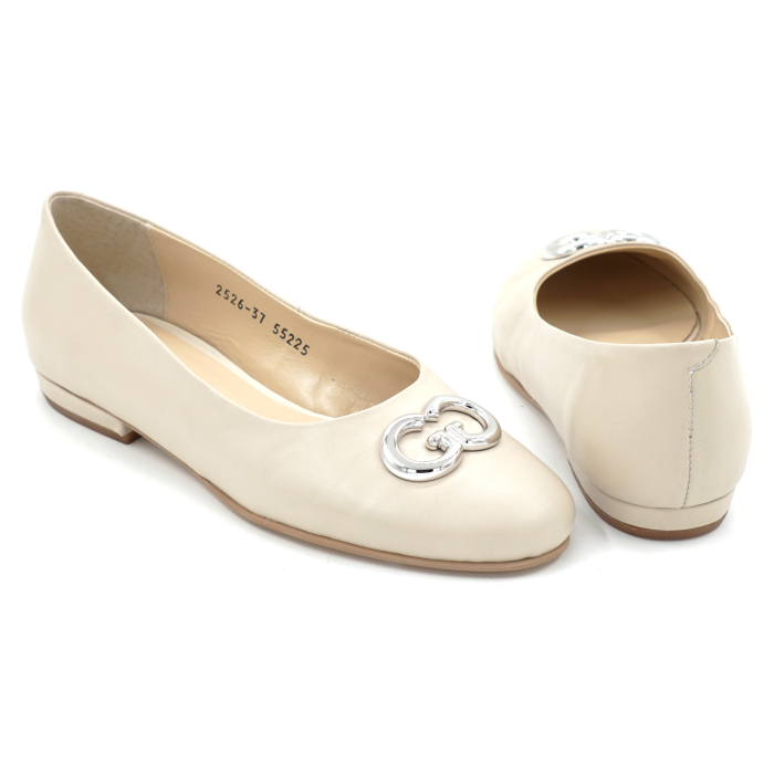 Pantofi dama tip balerin din piele naturala nude bej cu varf rotund si toc mic imbracat de 1 cm 55225-25 [3]