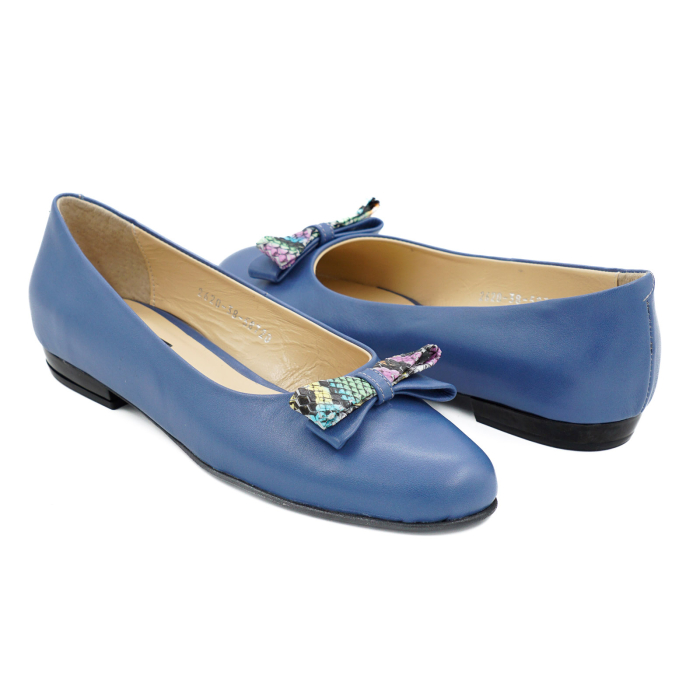 Pantofi dama tip balerini din piele naturala albastra si cu imprimeu sarpe multicolor cu varf rotund si toc mic gros 1 cm 58720-26 [4]