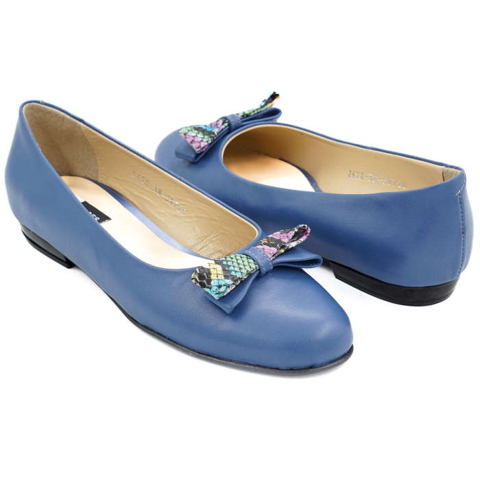 Pantofi dama tip balerini din piele naturala albastra si cu imprimeu sarpe multicolor cu varf rotund si toc mic gros 1 cm 58720-26 [6]