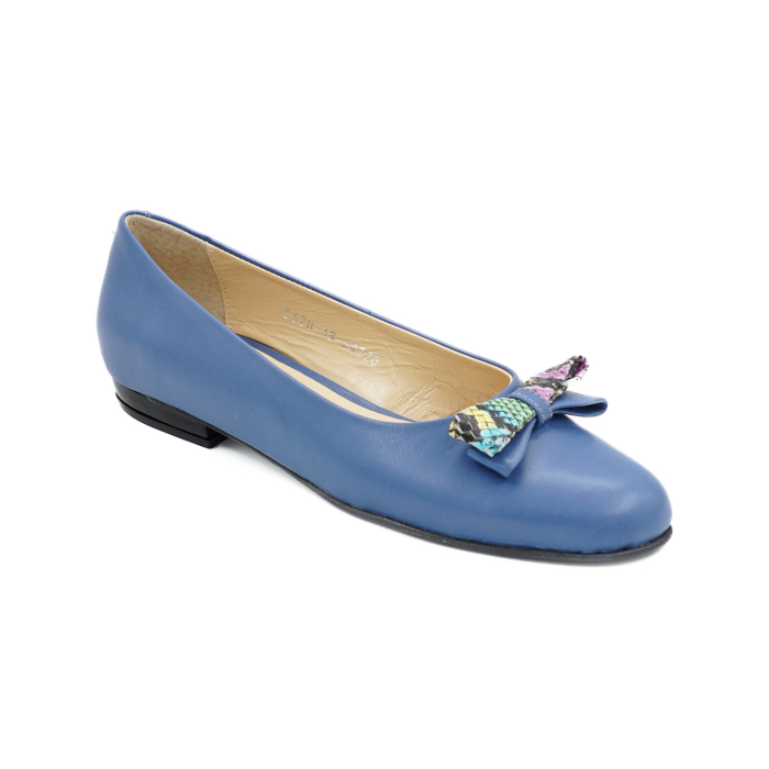 Pantofi dama tip balerini din piele naturala albastra si cu imprimeu sarpe multicolor cu varf rotund si toc mic gros 1 cm 58720-26 [2]