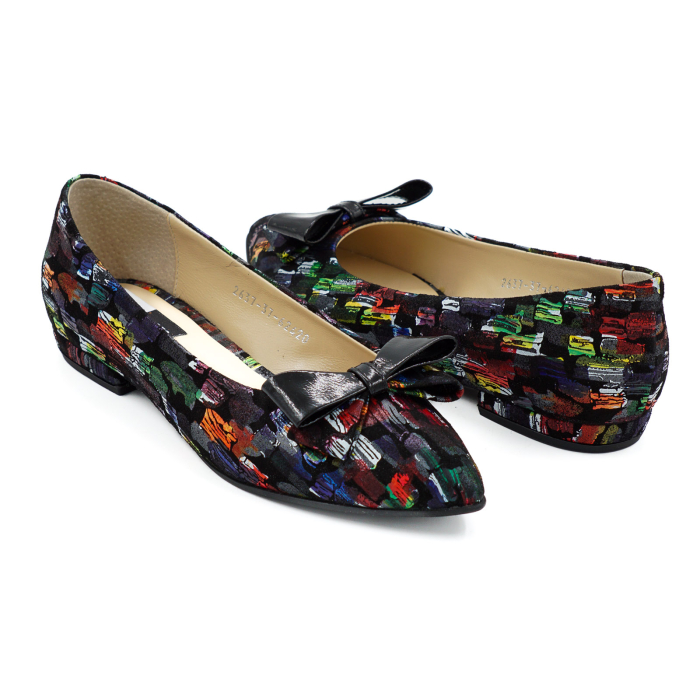 Pantofi dama tip balerini din piele naturala cu imprimeu multicolor cu varf ascutit stiletto si toc de 1 cm 62420-7-26 [4]