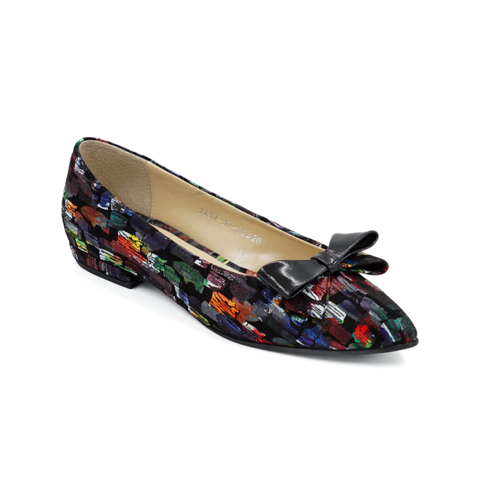 Pantofi dama tip balerini din piele naturala cu imprimeu multicolor cu varf ascutit stiletto si toc de 1 cm 62420-7-26 [2]