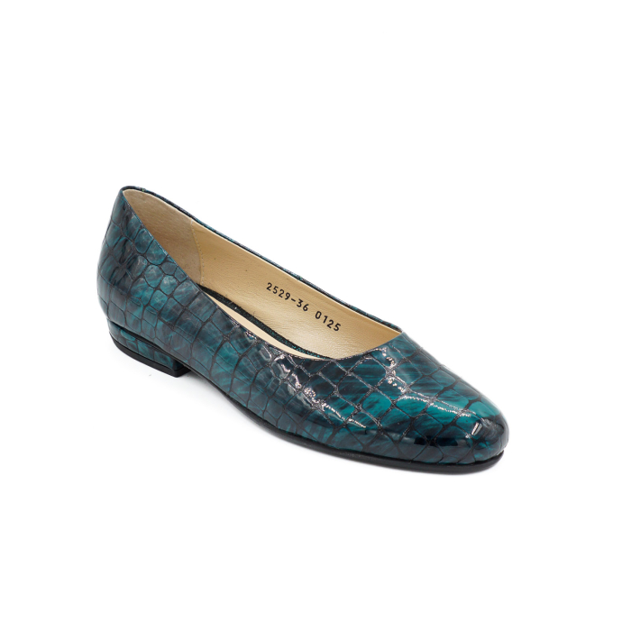 Pantofi dama tip balerini din piele naturala lacuita croco verde inchis, cu varf rotund si toc mic gros imbracat 1 cm 0125-26 [2]