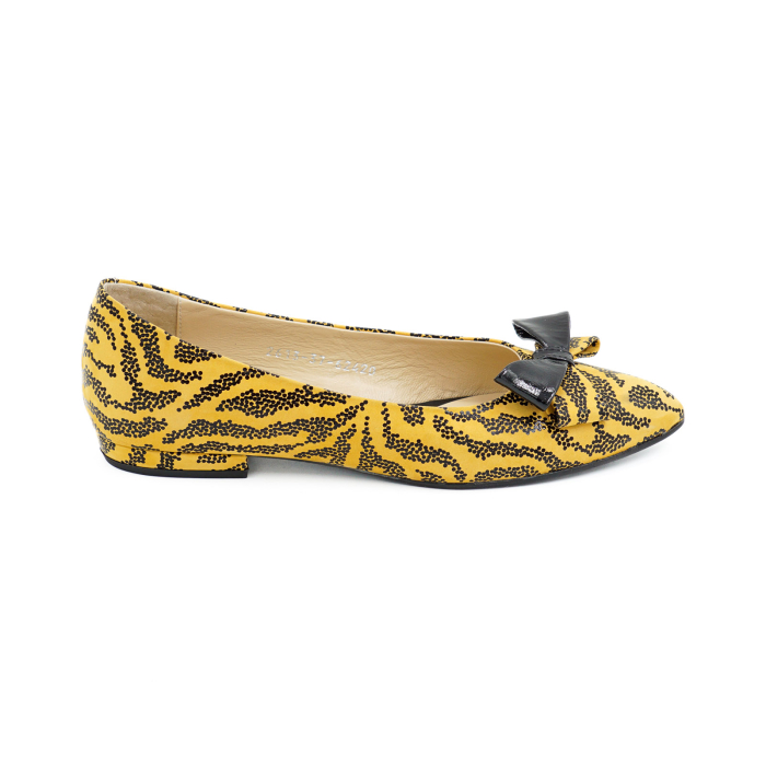 Pantofi dama tip balerini din piele naturala galben mustar cu imprimeu negru, cu varf ascutit stiletto si toc mic imbracat de 1 cm 62420-1-26 [7]