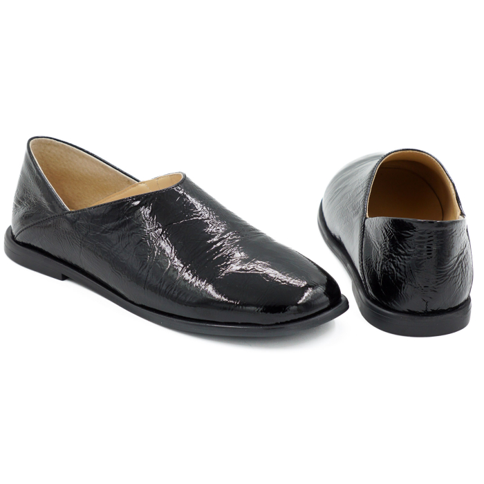Pantofi dama tip barefoot din piele naturala lacuita neagra cu varf rotund si talpa de 1 cm 50826-1-26 [5]