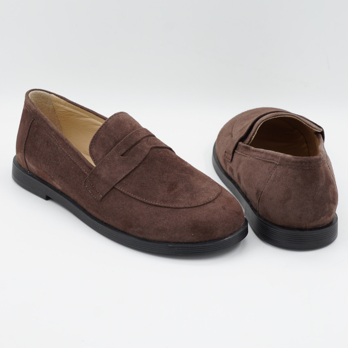 Pantofi dama tip barefoot din piele naturala intoarsa maro ciocolata, cu varf rotund si talpa de 1 cm 55525-2-26 [5]