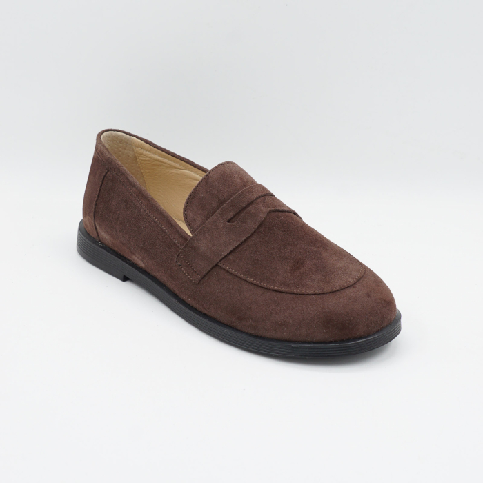 Pantofi dama tip barefoot din piele naturala intoarsa maro ciocolata, cu varf rotund si talpa de 1 cm 55525-2-26 [2]