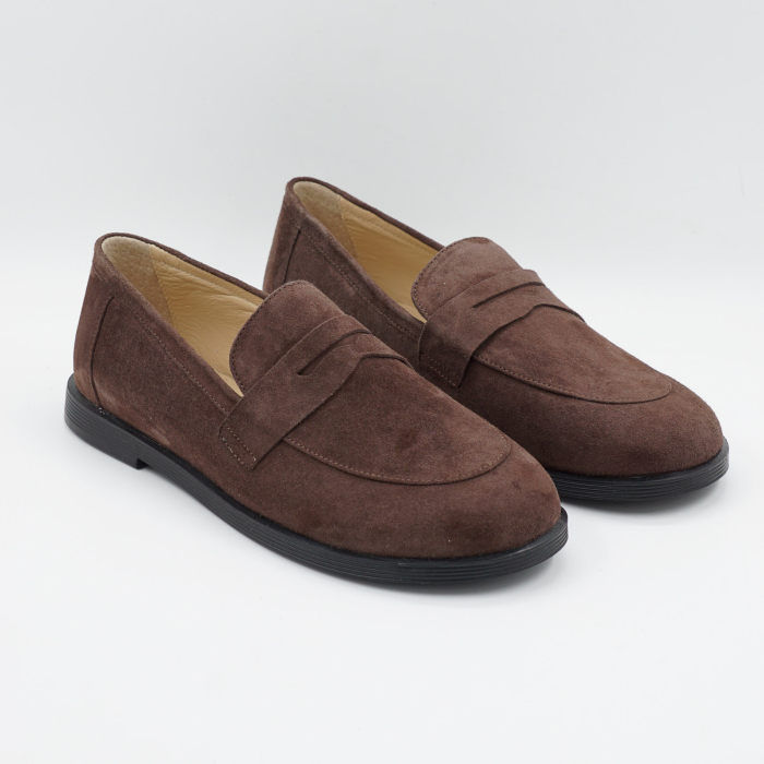 Pantofi dama tip barefoot din piele naturala intoarsa maro ciocolata, cu varf rotund si talpa de 1 cm 55525-2-26 [3]