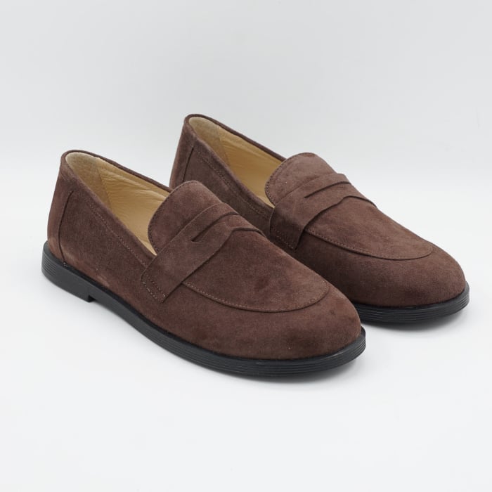 Pantofi dama tip barefoot din piele naturala intoarsa maro ciocolata, cu varf rotund si talpa de 1 cm 55525-2-26 [3]