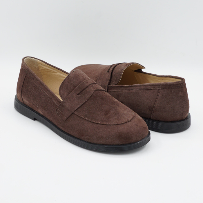 Pantofi dama tip barefoot din piele naturala intoarsa maro ciocolata, cu varf rotund si talpa de 1 cm 55525-2-26 [4]