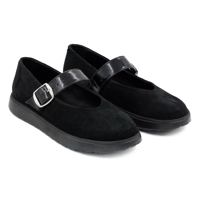 Pantofi dama tip barefoot din piele naturala intoarsa neagra si piele naturala lacuita cu varf rotund si talpa de 2 cm 54725-6-25 [3]