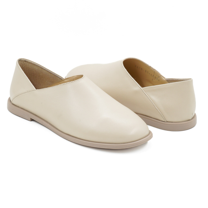 Pantofi dama tip barefoot din piele naturala box bej cu varf rotund si talpa de 1 cm 50826-26 [4]