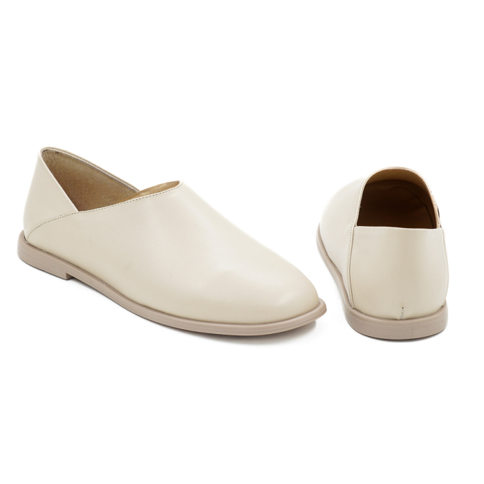 Pantofi dama tip barefoot din piele naturala box bej cu varf rotund si talpa de 1 cm 50826-26 [5]