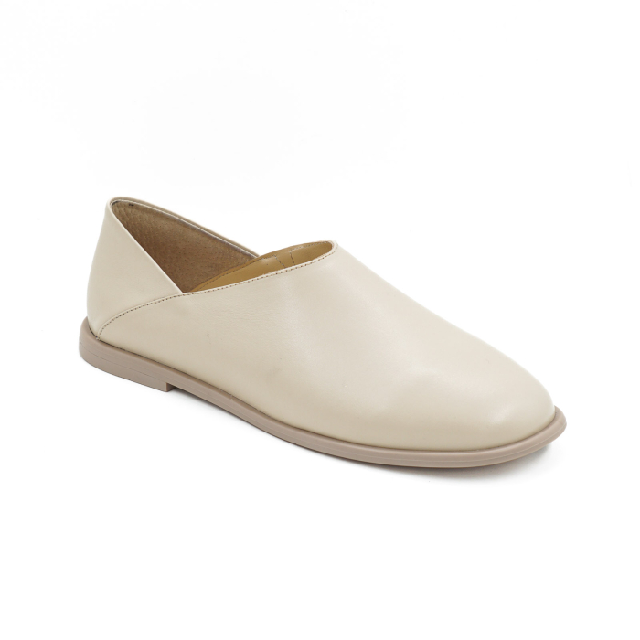 Pantofi dama tip barefoot din piele naturala box bej cu varf rotund si talpa de 1 cm 50826-26 [2]