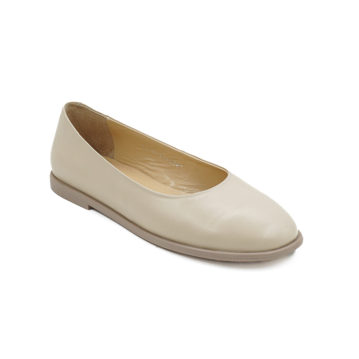 Pantofi dama tip barefoot gen balerini din piele naturala lacuita bej cappucino cu varf rotund si talpa de 1 cm 0081-26 [2]
