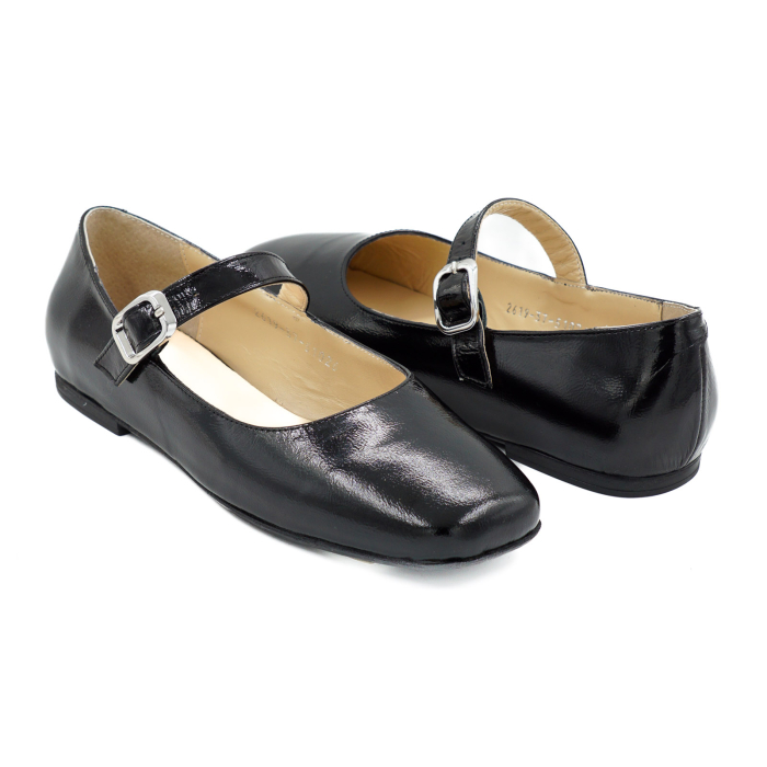 Pantofi dama tip barefoot gen balerini din piele naturala lacuita neagra cu varf patrat si talpa de 1 cm 51026-26 [4]