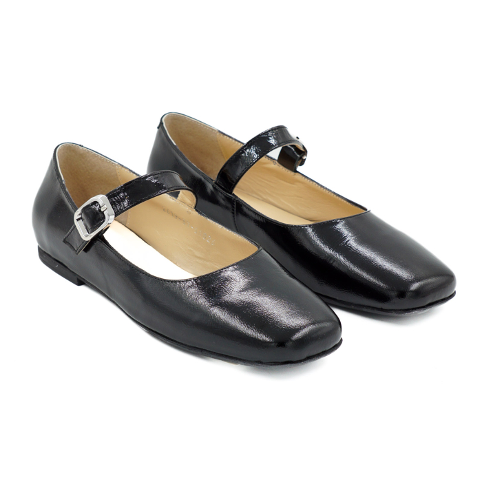 Pantofi dama tip barefoot gen balerini din piele naturala lacuita neagra cu varf patrat si talpa de 1 cm 51026-26 [3]