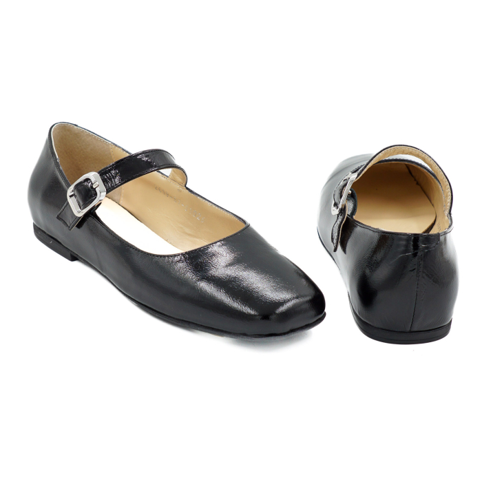 Pantofi dama tip barefoot gen balerini din piele naturala lacuita neagra cu varf patrat si talpa de 1 cm 51026-26 [5]
