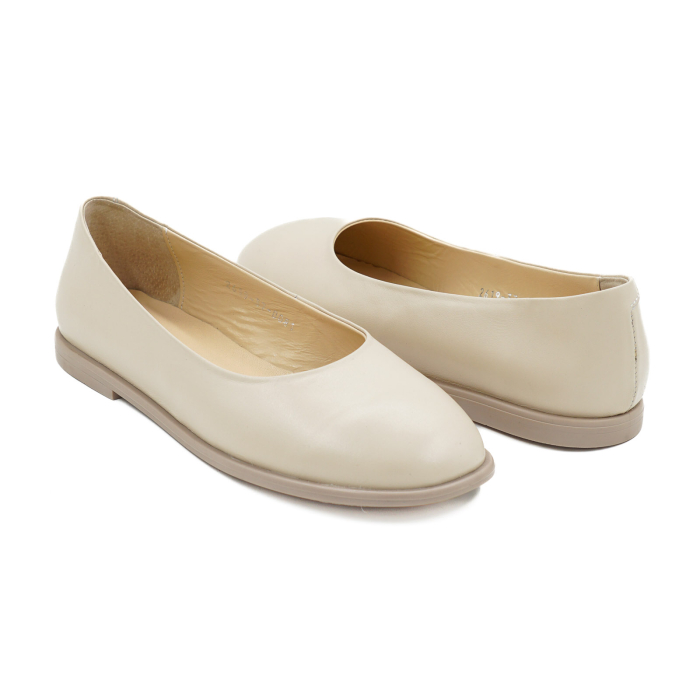 Pantofi dama tip barefoot gen balerini din piele naturala lacuita bej cappucino cu varf rotund si talpa de 1 cm 0081-26 [4]