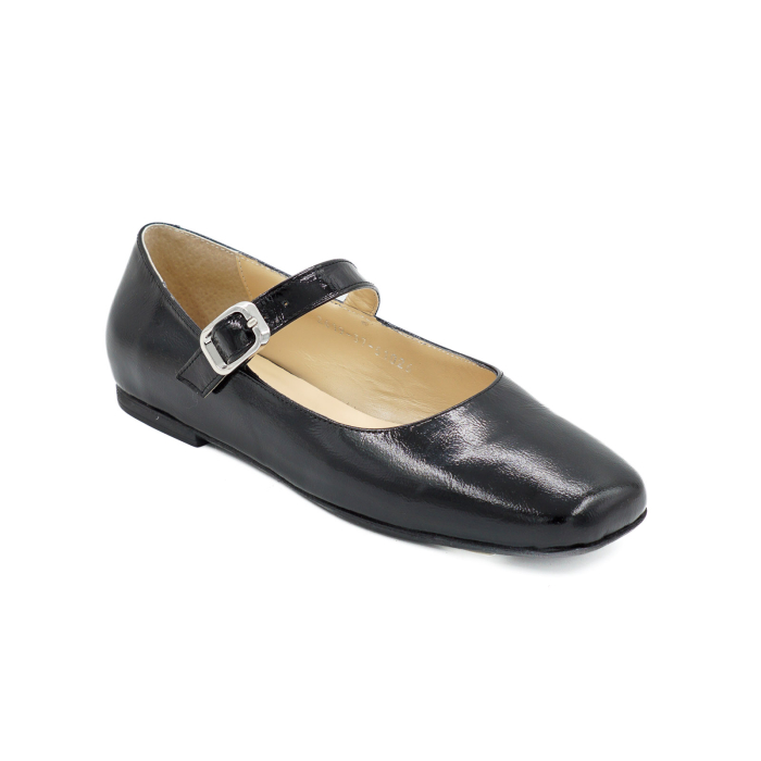 Pantofi dama tip barefoot gen balerini din piele naturala lacuita neagra cu varf patrat si talpa de 1 cm 51026-26 [2]