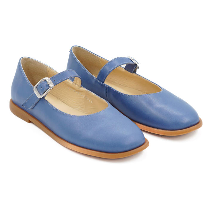 Pantofi dama tip barefoot gen balerini din piele naturala albastra, cu varf patrat si talpa de 1 cm 51026-1-26 [3]