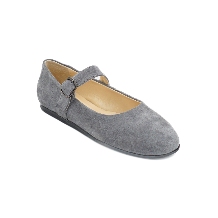 Pantofi dama tip barefoot gen balerini din piele naturala intoarsa gri cu varf patrat si talpa de 1 cm 51426-26 [2]