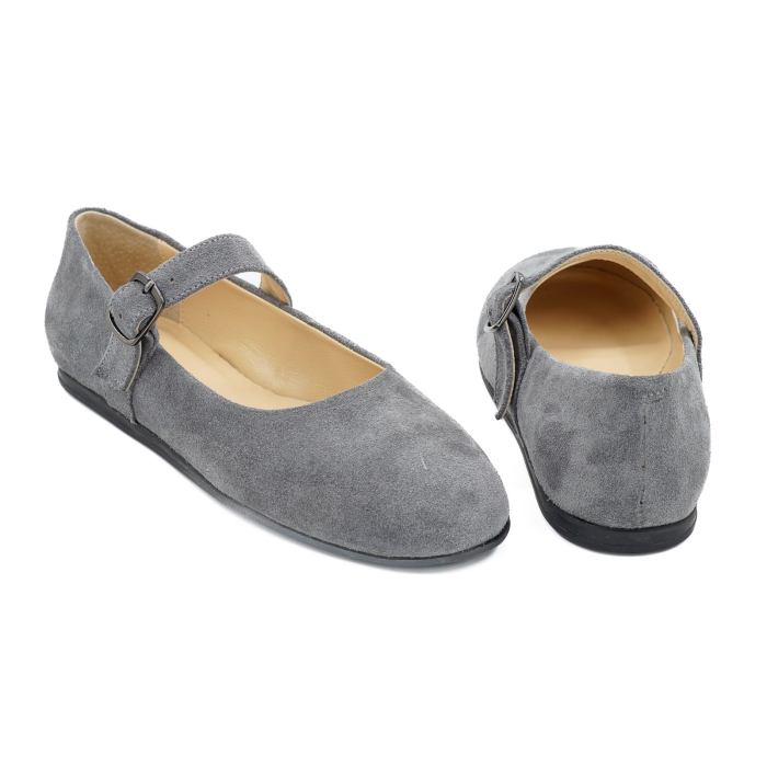 Pantofi dama tip barefoot gen balerini din piele naturala intoarsa gri cu varf patrat si talpa de 1 cm 51426-26 [5]