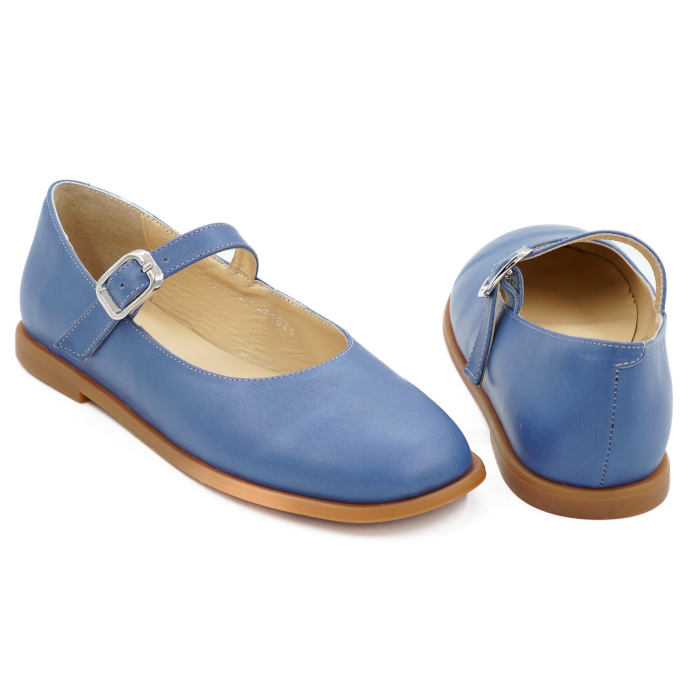 Pantofi dama tip barefoot gen balerini din piele naturala albastra, cu varf patrat si talpa de 1 cm 51026-1-26 [5]