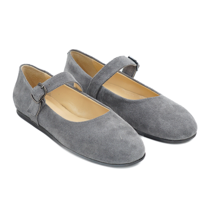 Pantofi dama tip barefoot gen balerini din piele naturala intoarsa gri cu varf patrat si talpa de 1 cm 51426-26 [3]