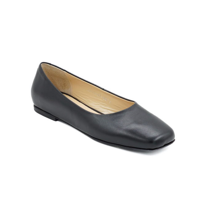 Pantofi dama tip balerini din piele naturala neagra cu varf  patrat si talpa de 1 cm 0072-1-26 [2]