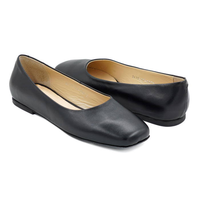 Pantofi dama tip balerini din piele naturala neagra cu varf  patrat si talpa de 1 cm 0072-1-26 [4]