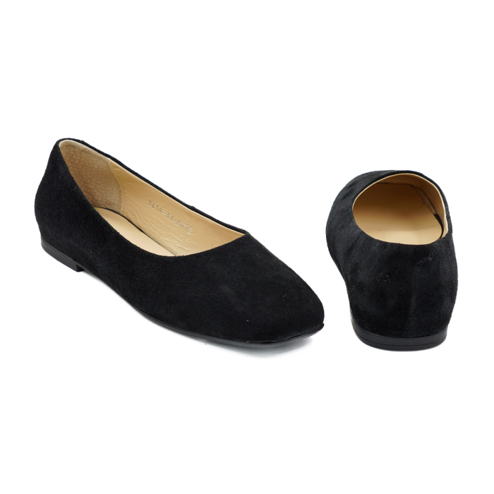 Pantofi dama tip balerini din piele naturala intoarsa neagra cu varf patrat si talpa de 1 cm 0072-2-26 [5]